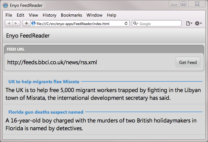 The Enyo FeedReader takes shape.
