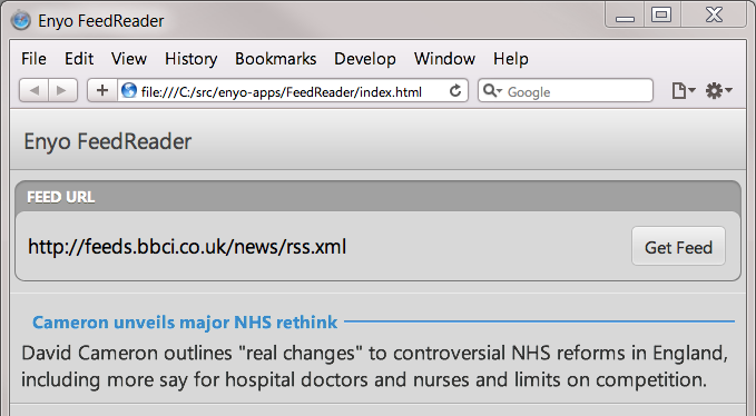Enyo FeedReader - story list view