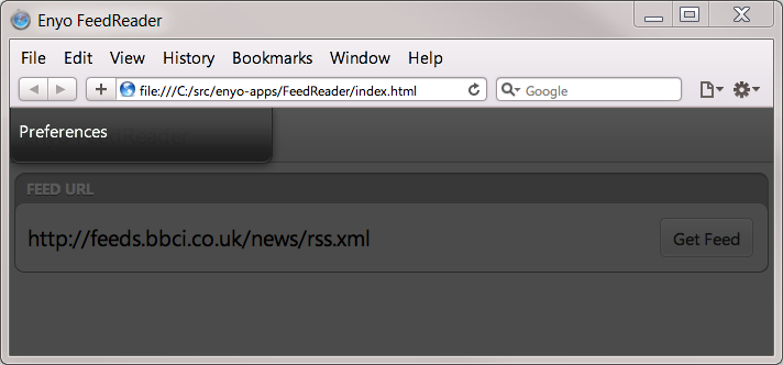 Enyo FeedReader - AppMenu
